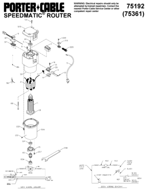 Default Diagram and Parts List for 22-7519-60 Type 1 Porter Cable Router